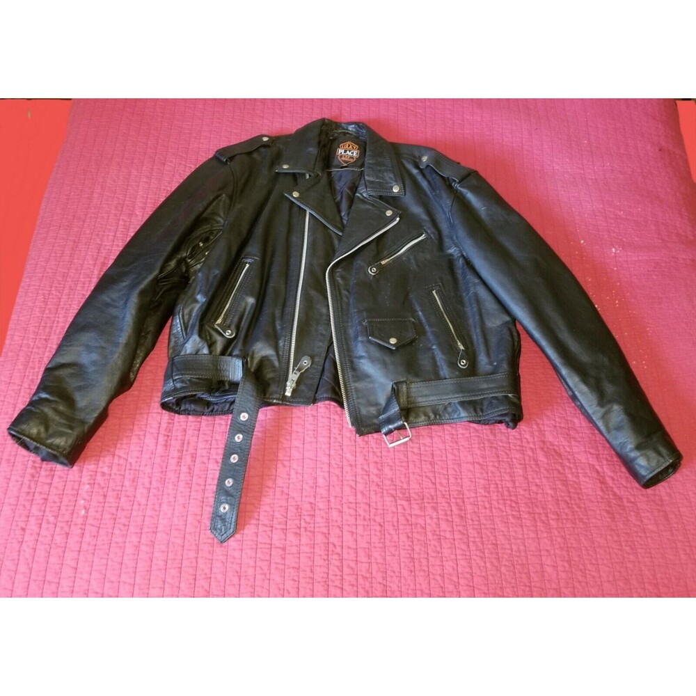 Vintage Lucky Leather Los Angeles Black Motorcycle Leather Jacket Lined Size 60